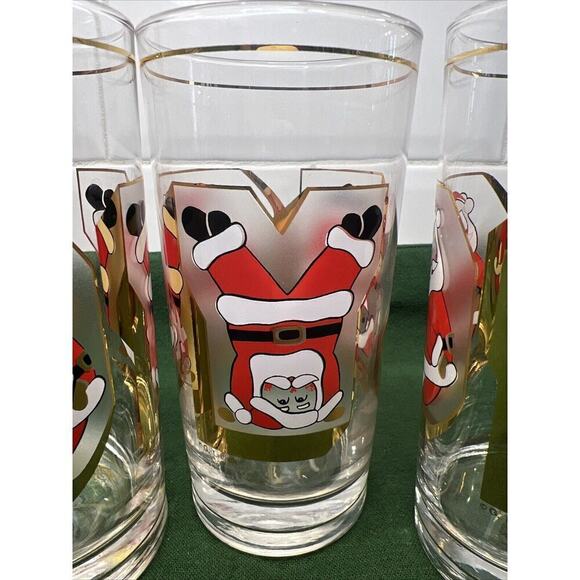 Culver Signed Santa Gold JOY Highball Glasses G. Litvak Set Of 4 - Picture 4 of 11